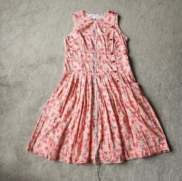 100% Cotton Floral print Cottagecore side button Sleeveless Tank Midi Maxi Dress - Picture 13 of 16